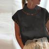 Breathable Cotton Linen Blouse for Women Casual Hollow Top Stand Collar Lace Patchwork Solid Color Shirt