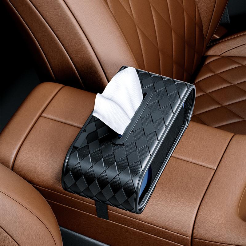 Car Tissue Holder Back Seat Leather Auto Center Console Armrest Napkin Box Universal Backseat Tissue Case Interior Accessories