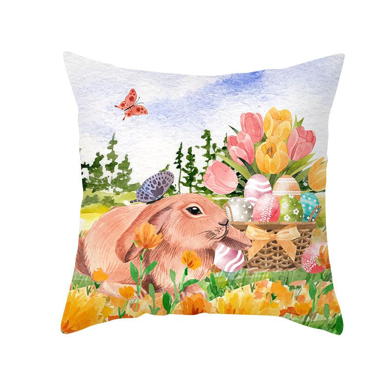 New Easter Pillowcase Watercolor Flowers Rabbit Home Pillow Cushion Cover
