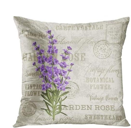 Flowers Lavender Linen Pillowcase Wedding Decorative Pillow Case For Home Pillow Cover 45X45(One Sides)