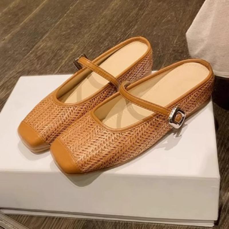 Fashion Women Weave Slippers Mid Heels Shoes Summer Wedges Mules Shoes Fashion Buckle Sandals Designer Retro Slides 2025 Casual Zapatos