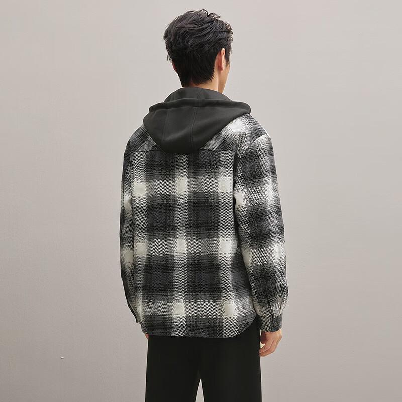 HLA Men's Casual Plaid Jacket with Detachable Hood