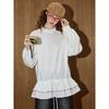 Coolhut Color-Blocked Lace Hem Stand-Up Collar Long-Sleeve Sweet Loose Patchwork 2025 Autumn Women's Shirt with a Sense of Design