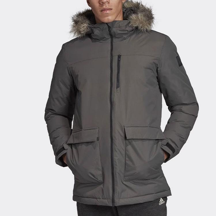adidas Xploric Parka Windproof Warm Hooded Cotton Jacket Men Outerwear Gray-Green DZ1432