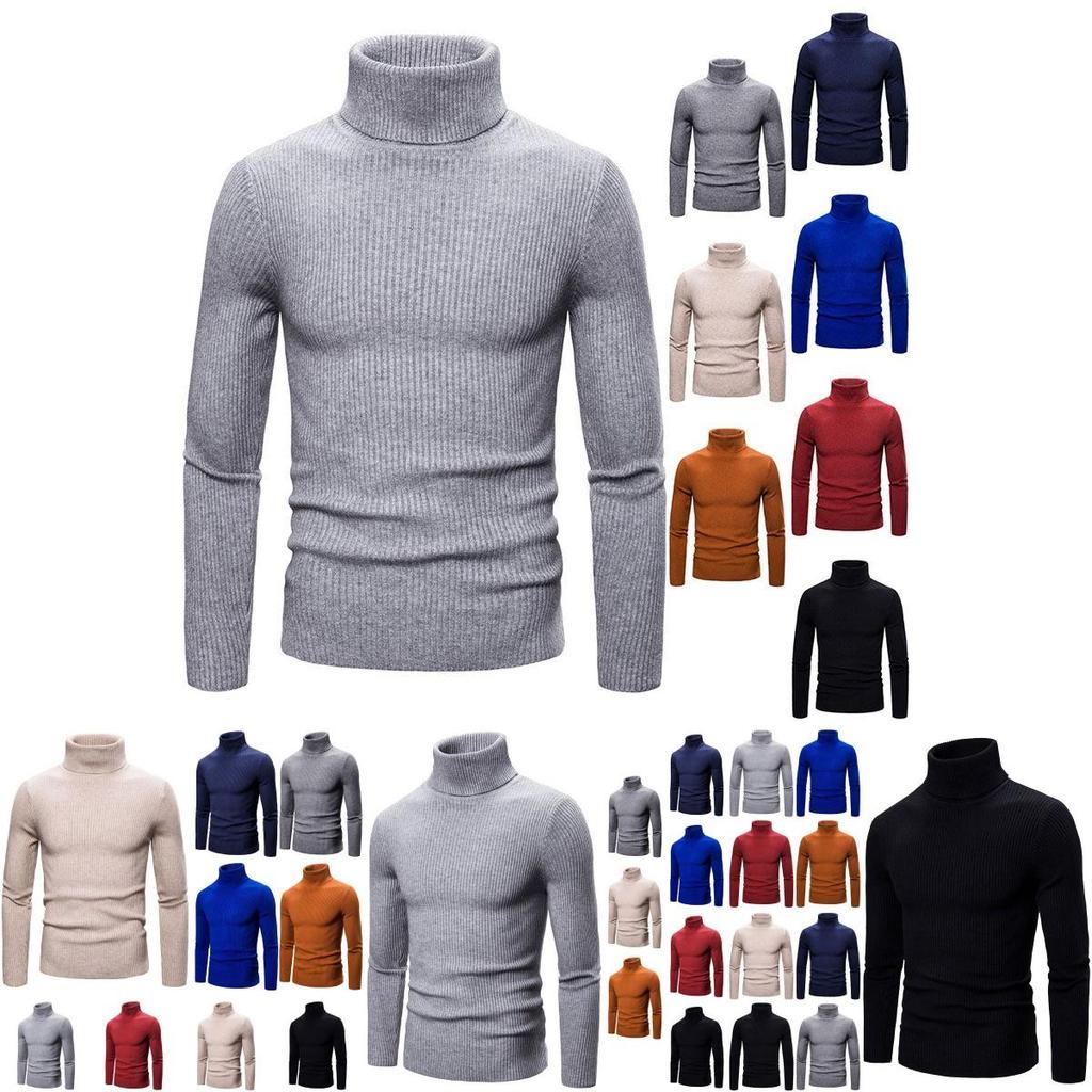 Men's Long Sleeve Solid T Shirt Cozy High Neck Turtleneck Pullover Sweater Top Ideal For Cool Days