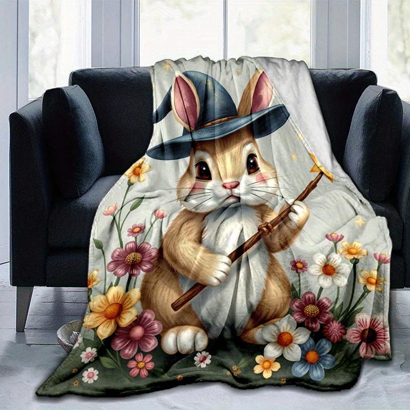 1pc Rabbit Printing Lightweight Flannel Blanket, Comfortable and Warm Blanket, for Camping Sofa Bed and Couch Office, Suitable for Gift 100x150cm