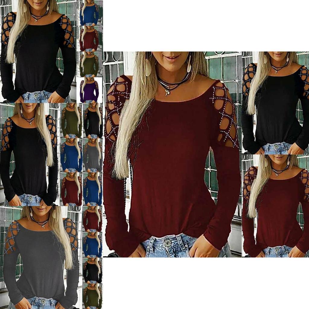 Women Long Hollow Sleeve Loose T Shirt Ladies Summer Casual Blouse Tops Tee
