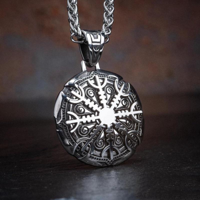 Vintage menns 316L Viking Rune Vegov Í Sir Compass Pendant Halskjede Viking Rune Compass Pendant menns amulett