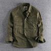 Fashion Solid Color Cotton Wash Long Sleeved Shirt Men's Double Pockets Retro Casual Youth Jacket Thin Coat