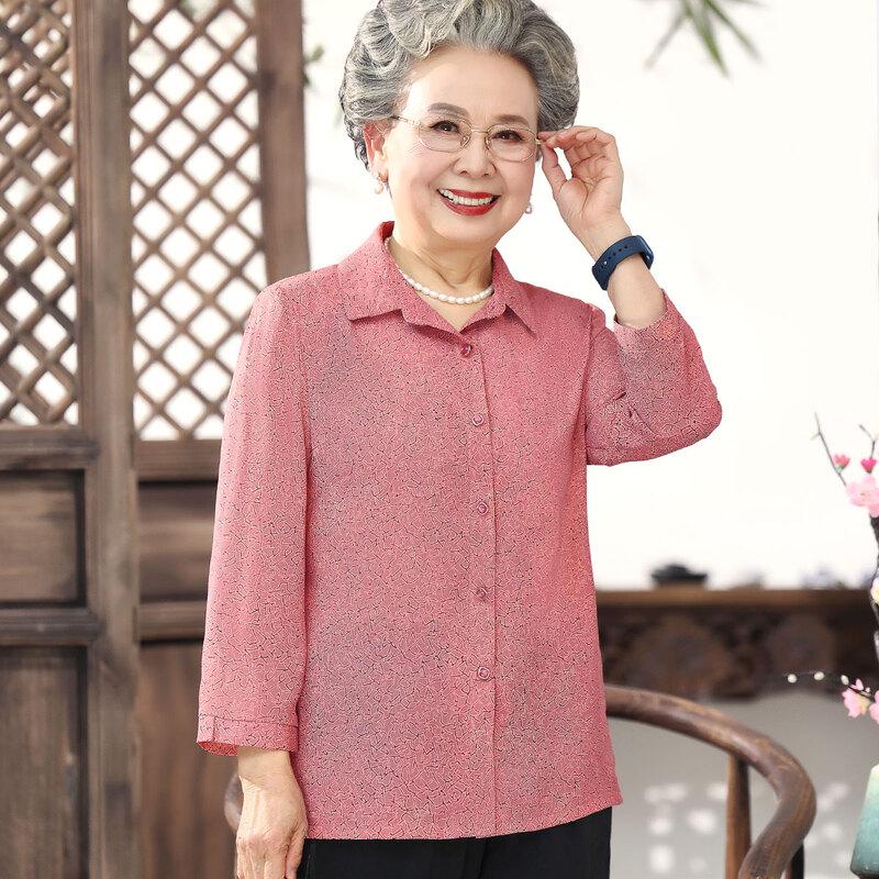 

Elderly Women s Lapel Collar Cardigan Shirt 4XL