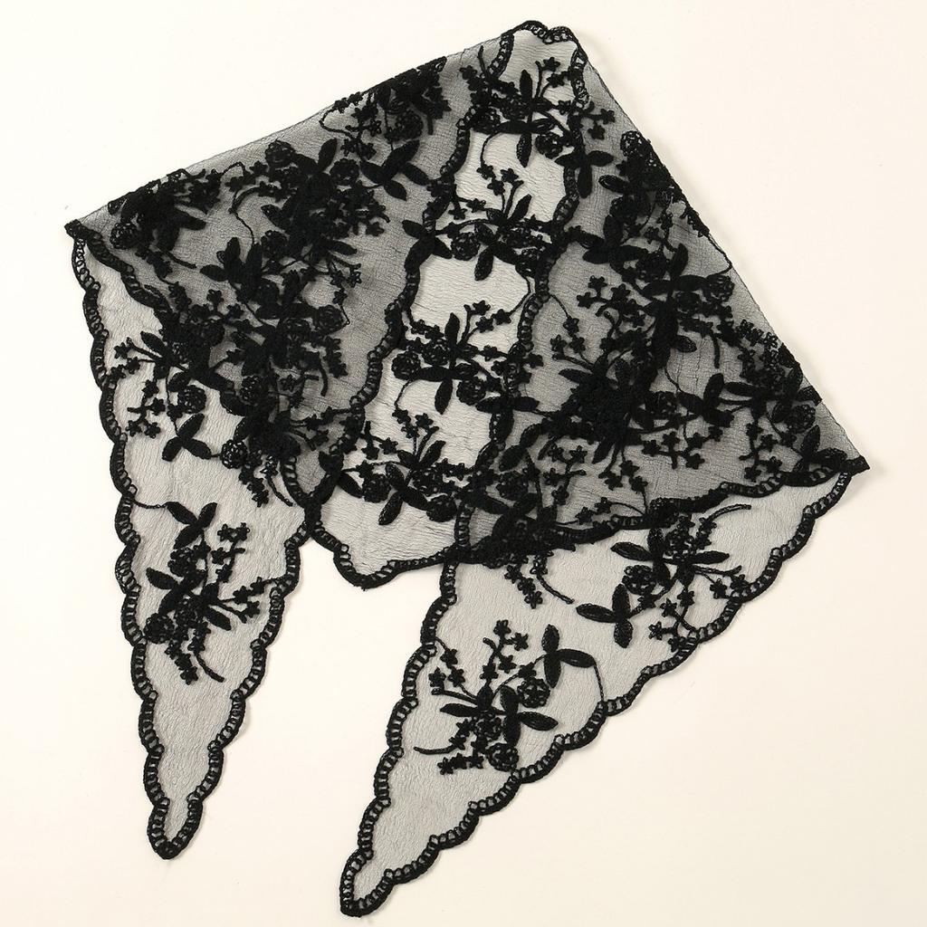 Headwear Flower Lace Triangle Scarf Summer Black and White Solid Color Headcloth Wedding Lace Cover Female