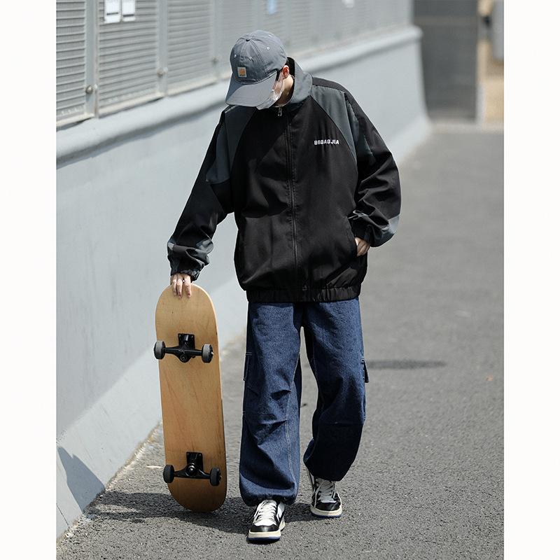 2025 Spring New Jacket Men's Sports Stand-up Collar Casual Loose Trench Coat Tooling Function Spring Coat