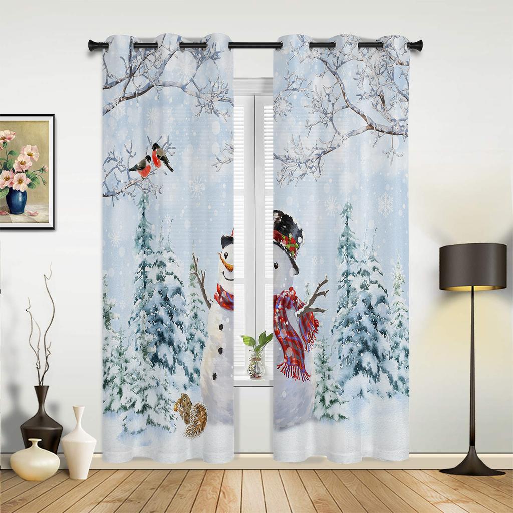 Christmas Winter Snowflake Dwarf Blue Window Curtains Decor Home Bedroom Kitchen Living Room Ornament Xmas Gifts Navidad Curtain Polyester Ideal For