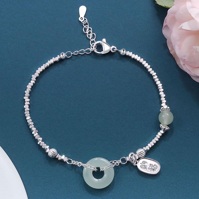 Natural Chalcedony Ping An Kou Chip Bracelet For Women Niche Design Lucky Wealth Jade Jewelry Gift
