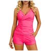Women's Two-Piece Swimsuit Slim Fit V Neck Camisole Shorts Set Solid Color Tankini Beach Vacation Swimwear Sexy Outfit Bikinis