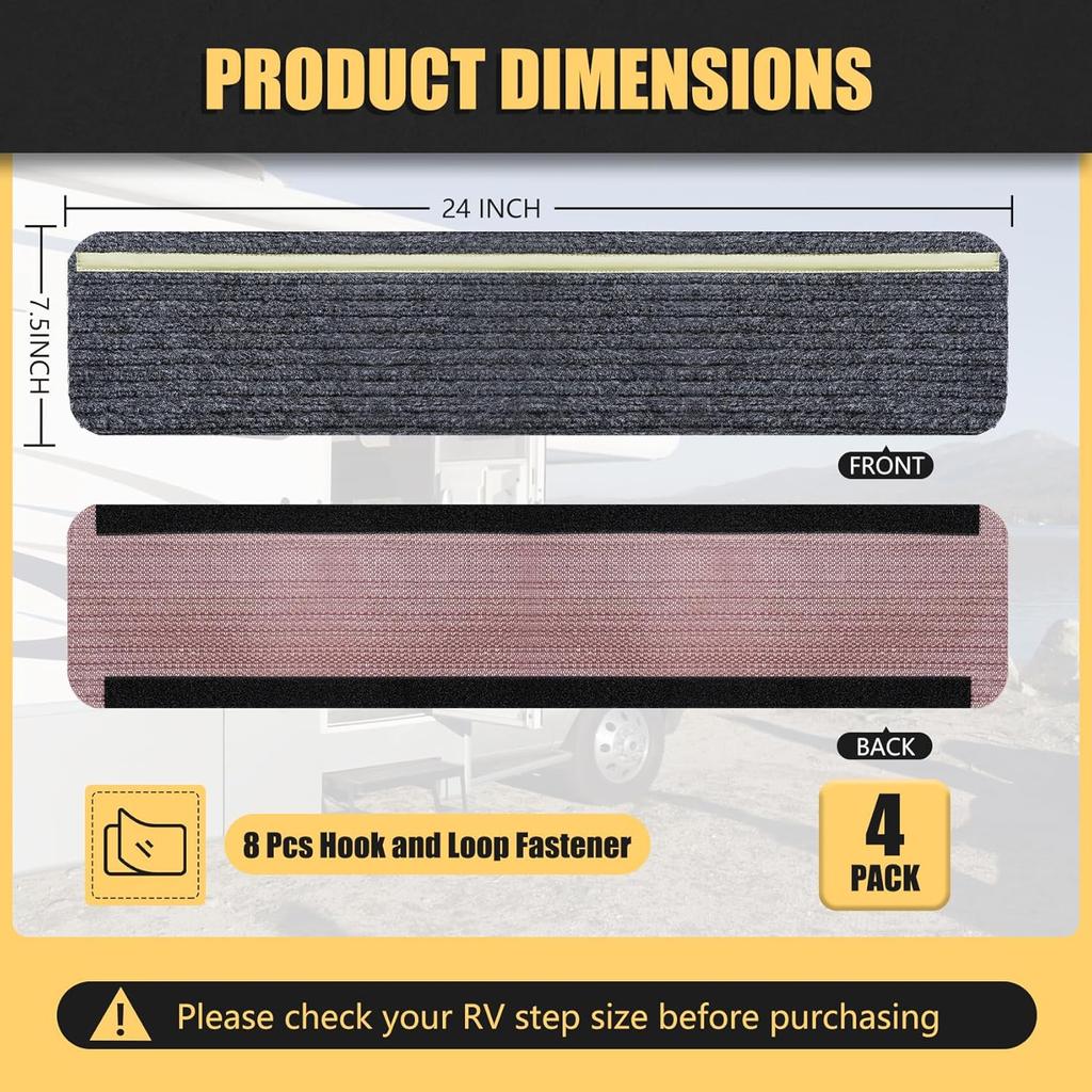 RV Step Covers 4 Packs, RV Stair Covers for Mobile Home and Camper, Camper Step Covers, Non Slip RV Step Rug Carpet Outside, Waterproof, Glow In The