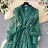 Francia Vintage Ricamo Abiti Formali Donna Estate Autunno Manica Lunga a Lanterna Pizzo Perla Ballo Serale Compleanno Abito da Festa