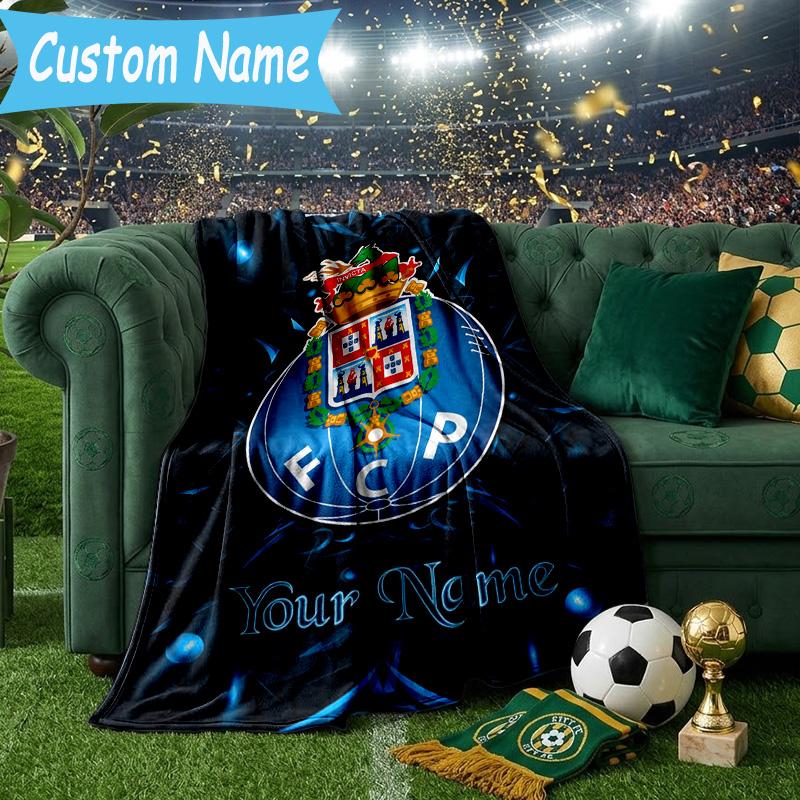 Custom Name FC Porto Emblem Design. Flannel Blanket, Use for Birthday/Holiday Gift, Soft Blanket for Sofa/Bed/Camping/Office, Home Decor
