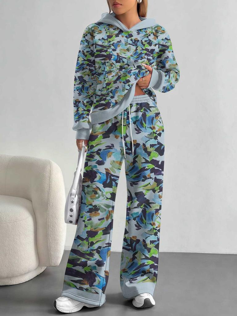 Outdoor Camouflage Style European and American Autumn/winter Casual Long-sleeve Set, Women's Hooded Sweatshirt and Long Pants Two-piece Set