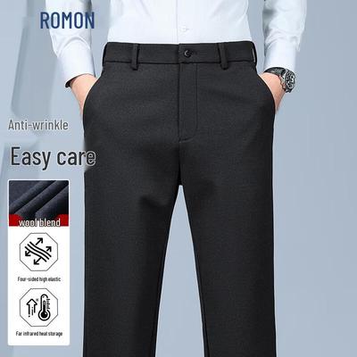 Men's Autumn/Winter Wool Blend Straight Fit Casual Business Trousers