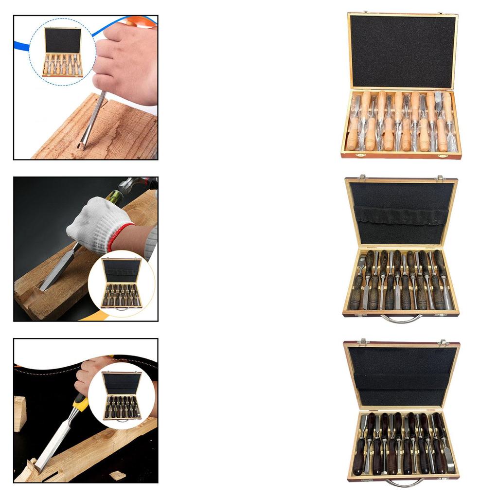 Woodworking Carving Chisel Set CRV 60 Steel Blade Wooden Handle with Box for Carved Tool Kitchen and DIY Engraving Tasks