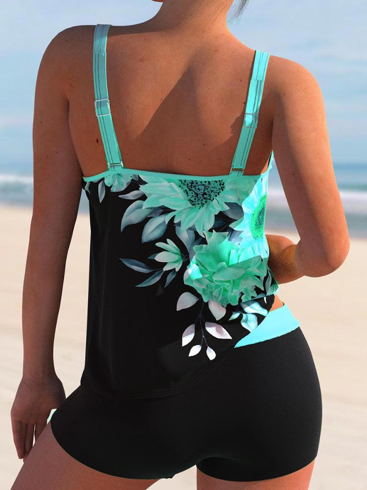 2024 bedruckter Tankini Zweiteiliger Badeanzug Frauen Push Up Bademode Weiblicher Sport Badeanzug Bademode Schwimmen Sommer Shorts