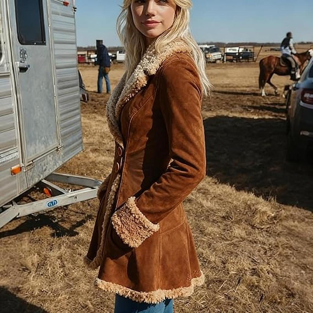 Women's Denim Western Retro Trench Coat, Plush Fashion And Warmth, Fleece Jacket