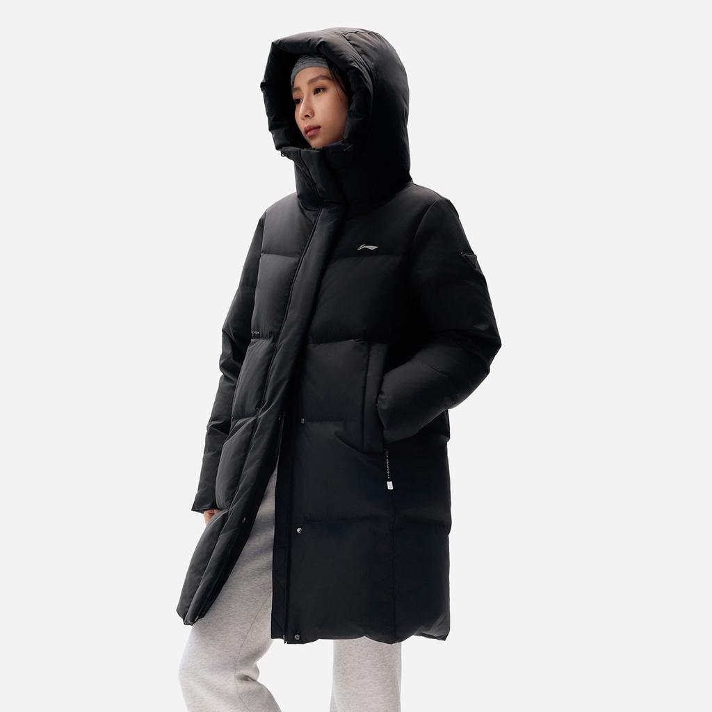 Li Ning Windproof Waterproof Warm Simple Comfortable Versatile Hooded Down Jacket Women outerwear AYMV406-2