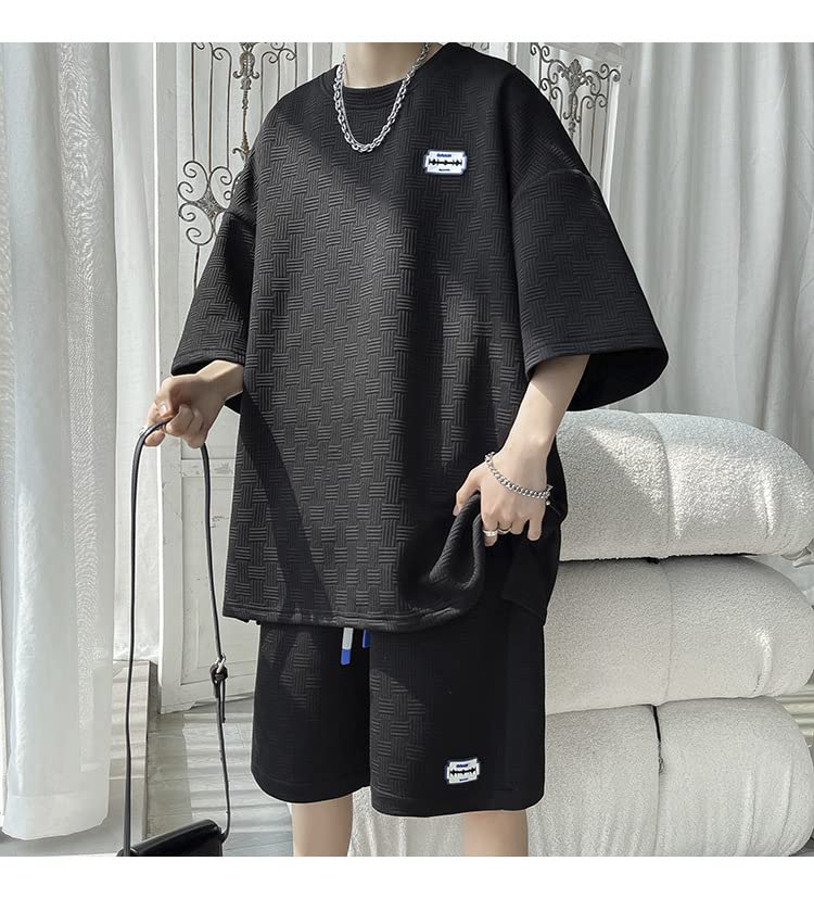 ANGELCITY Summer Plus Size Short and and Summer L951 Men's Set, Sweatshirt, Jersey, Sleeves, Shorts, T-Shirt Shorts, 2-Piece Set, Sportswear,
