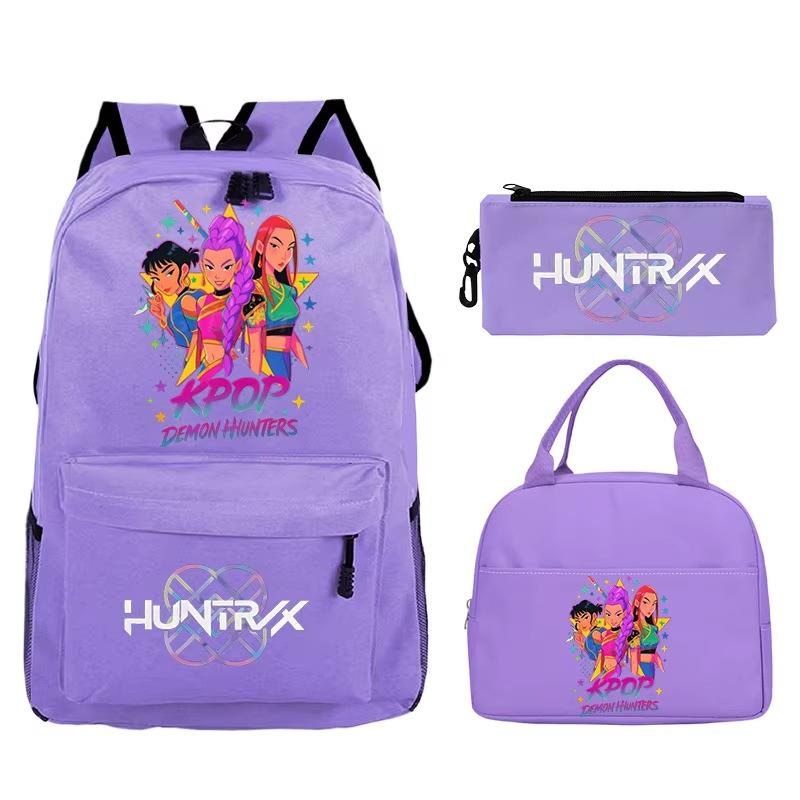 Animation Cartoon Printing Student Trend Large Capacity Backpack Casual School Bag Meal Bag Pencil Bag Three-piece Set