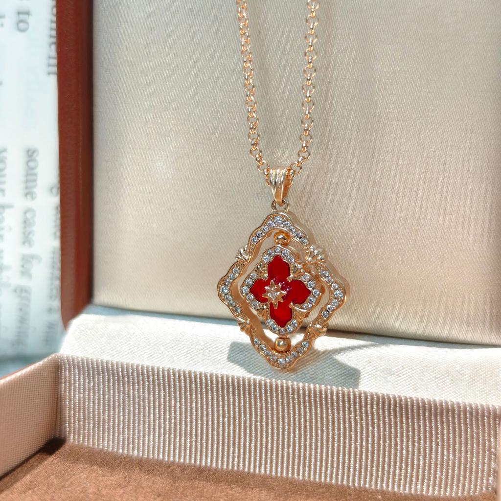 French Antique High-End Sense Versatile Rotating Double-Sided Four-Leaf Clover White Shell Necklace Light Luxury Design Neck Chain Collarbone Chain