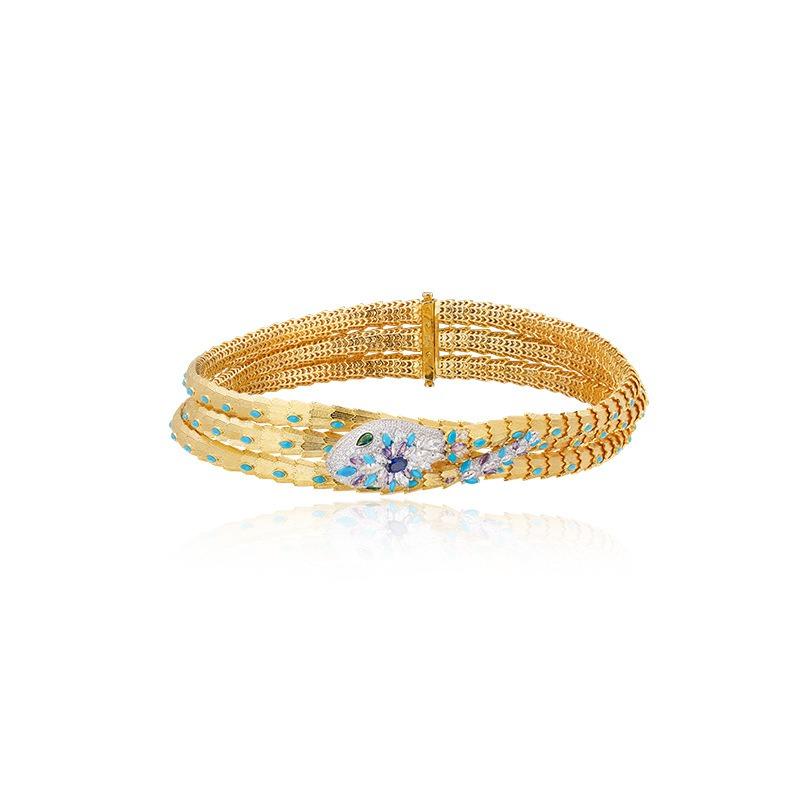 Exaggerated Three-layer Princess Snake Necklace, Gold-plated Turquoise, Personalized High-end Luxury Women's Snake Collar