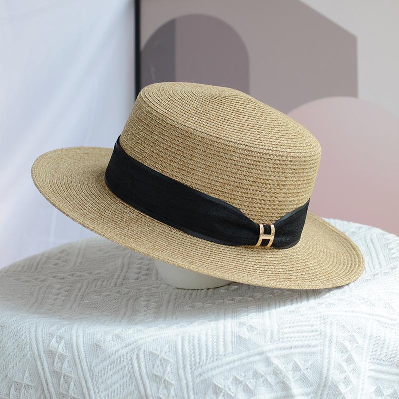 New Hat Women's Summer Sun Hat Women's Sunscreen Fashion Top Hat Versatile Sun Hat Flat Top Straw Hat