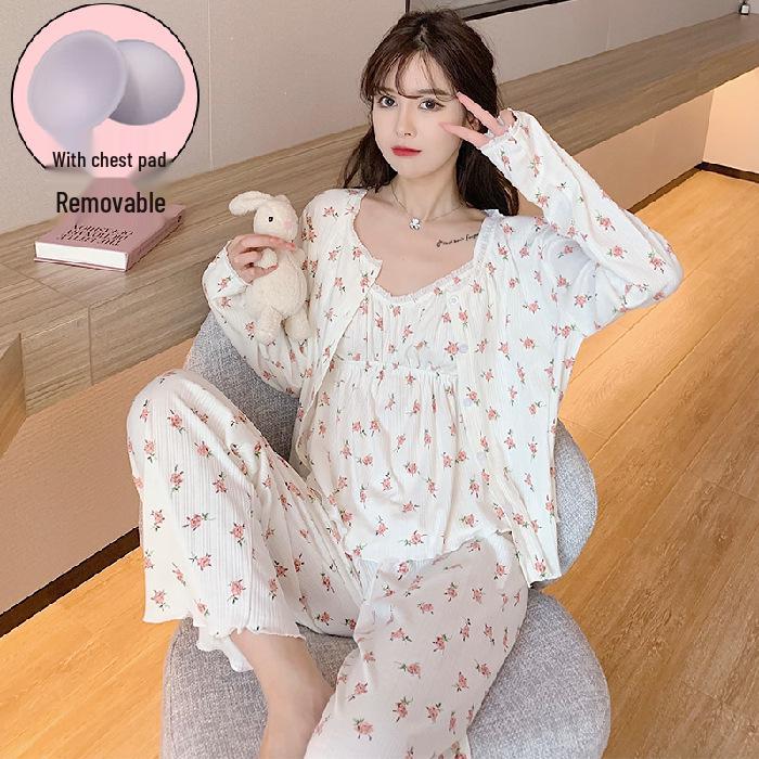 Pure Desire Women's 3-Piece Pajama Set: Long Sleeve, Spring/Autumn Cotton, Padded Camisole, Sexy Homewear