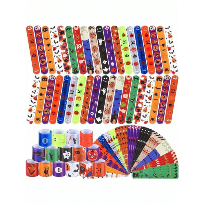 12pcs Halloween Slap Bracelets, Halloween Party Favor Snap Bracelets, Birthday Giveaways, Party Decorations, Classroom Exchanges, Prizes And Gift
