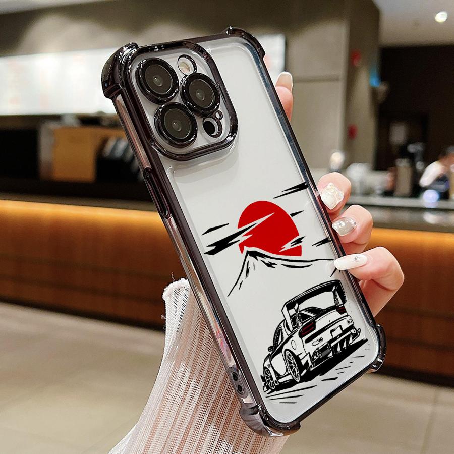 Coque de téléphone pour iPhone 16 15 14 Plus 17 Air 13 12 11 Pro Max 16e Housse souple Sport Course JDM Drift Voiture