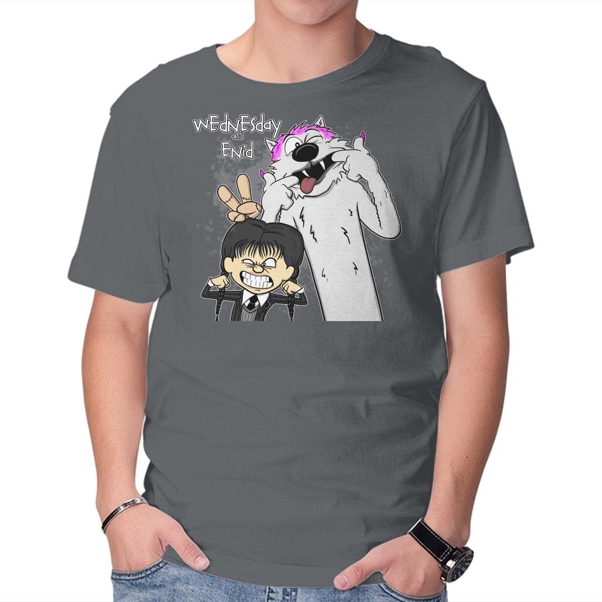 Unisex Crew Neck T-Shirt Wednesday & Enid Graphic Short Sleeve Casual Tee S