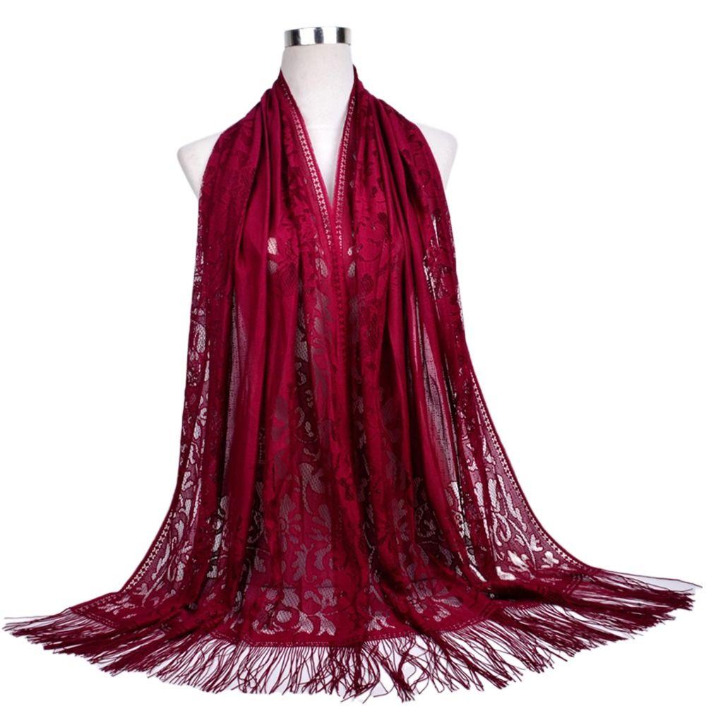 Women Girls Headwear Headscarf Luxury Head Scarves Hijab Shawl Scarf Hollow Tassel Scarf Head Wrap