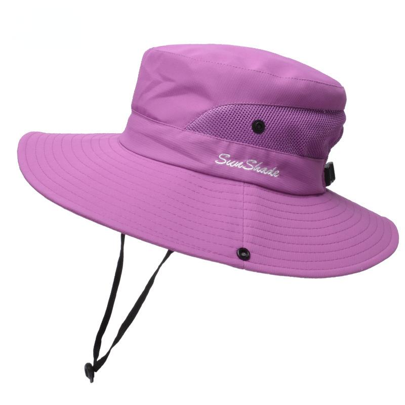 Summer Quick-drying Anti-UV Sun Hats Wide Brim Sunscreen Bucket Hats Panama Cap Breathable Mesh Drawstring Adjustable Hiking Hat