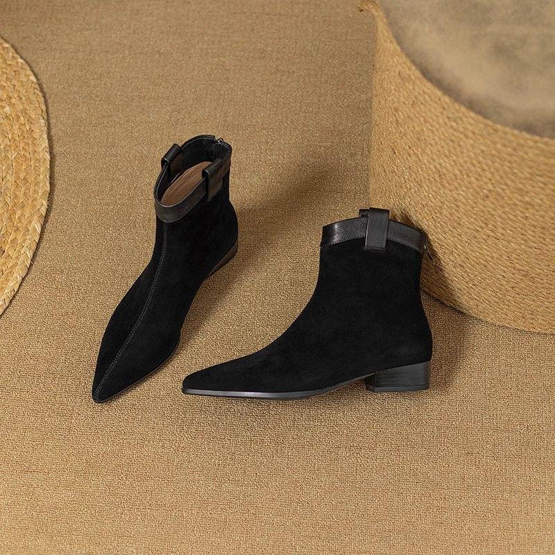 

Женские замшевые ретро вестерн ботинки челси - Массивный каблук, Заостренный носок, Универсальные ботильоны на щиколотке для зимы 36