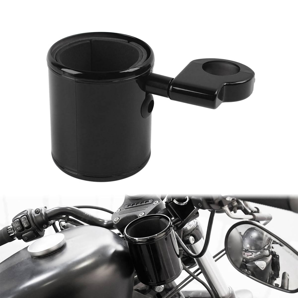 AQIMY Universal Motorcycle Drink Holder for 22-32mm Handlebar 360 Degree Rotation Adjustable with Black