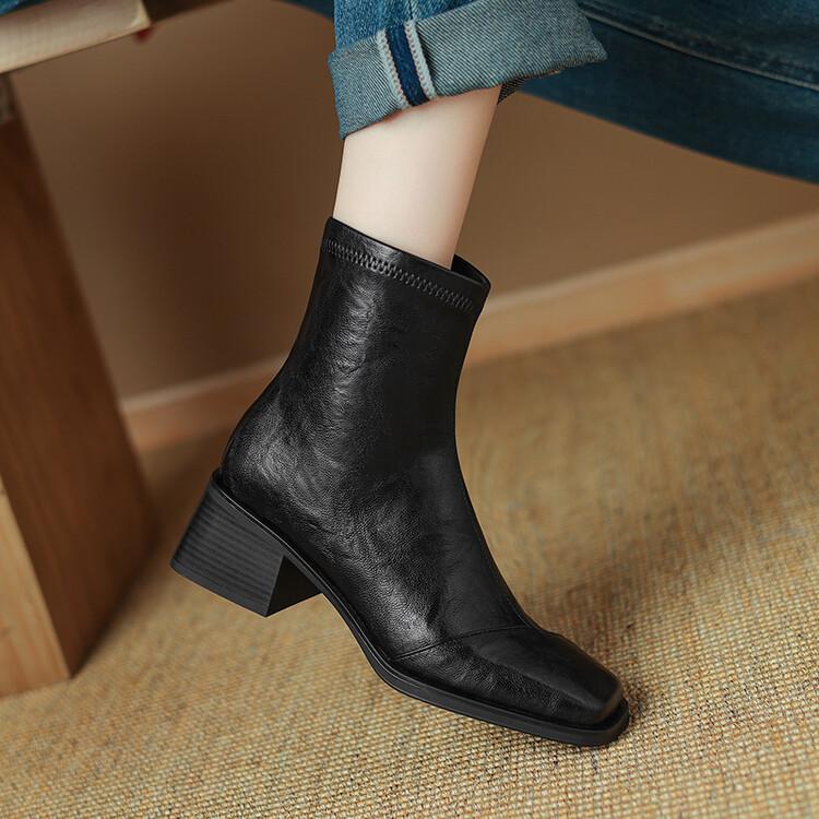 Fashion Autumn Winter Pu Leather Women Boots Fashion Square Toe Shoes for Women Short Boots Women Mujer High Heel Elastic Slimming Boots