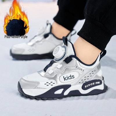 Herbst/Winter Ledersneaker für Kinder - Jungen mit Drehverschluss, Samtfutter, Warme Sportschuhe