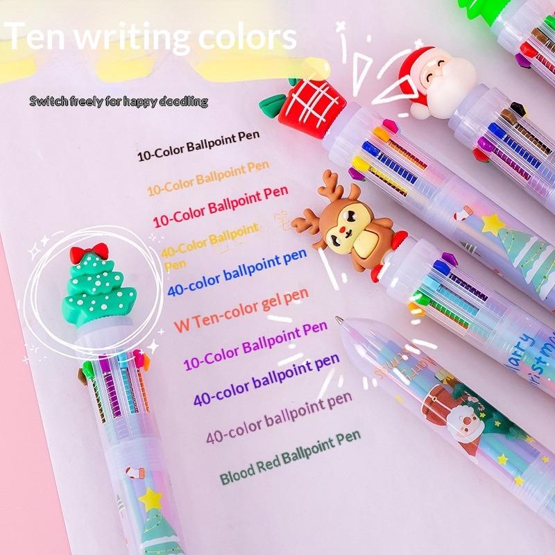 Cartoon Christmas 10-color ballpoint pen Christmas student stationery gift cute press color pen ten-color pen