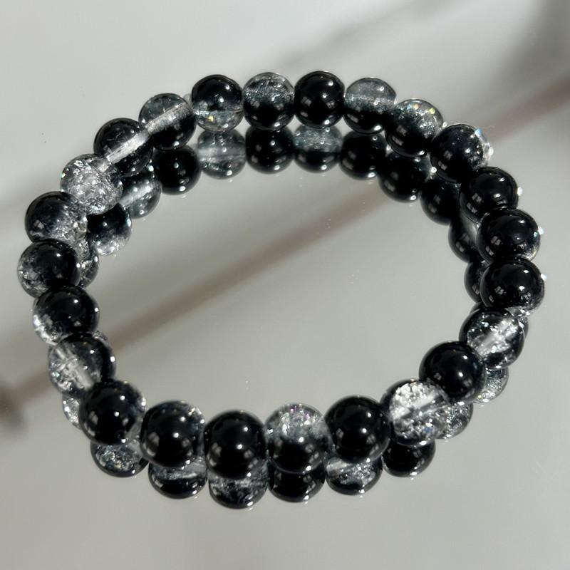 8MM Simple Round Beads Bracelet Elastic Stretch Handmade Cracked Bangle for Women Men Aesthetic Minimalist Pop Jewelry Gift