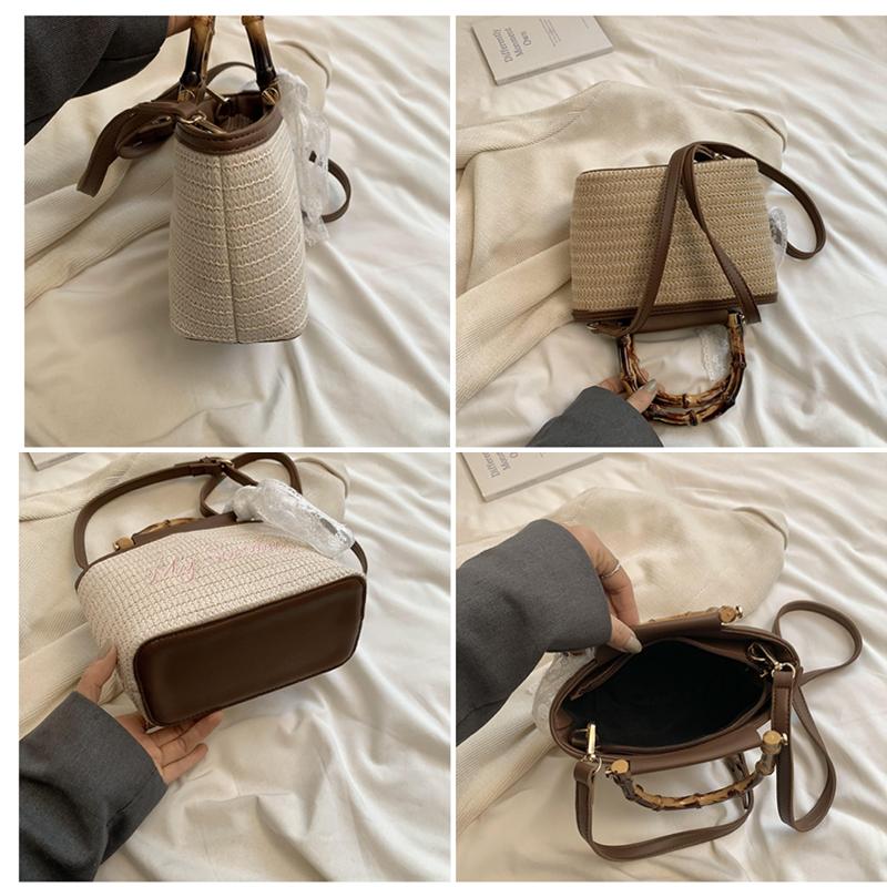 Umhängetasche aus natürlichem Stroh mit Holzgriff für Damen, Strandtasche, Urlaubsreisetasche