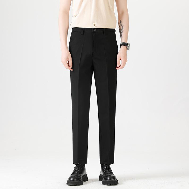 Light Luxury Men's Casual Small Trousers Elastic Small Straight Men's Trousers Nine-point Trousers Color Spinning Youth Trousers Men