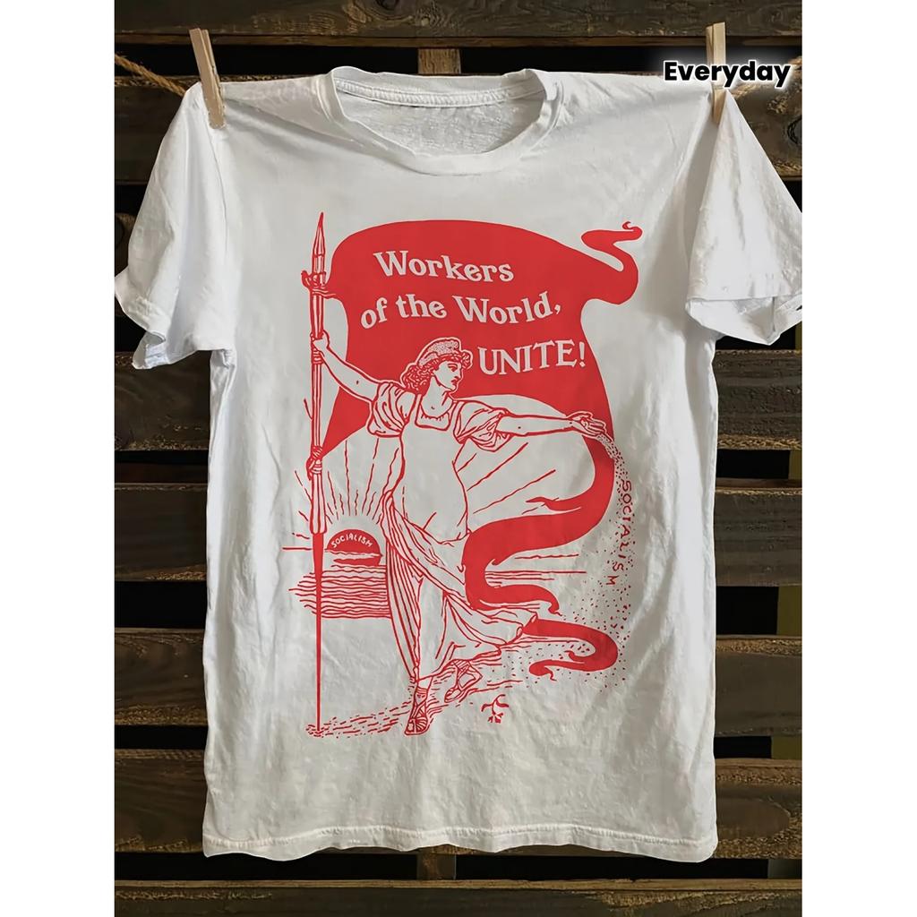 Men's Women's Retro Marxist Pattern T-shirt _Workers of The World Unite!_ Labor Movement T-shirt Retro Worker Class Unity Top