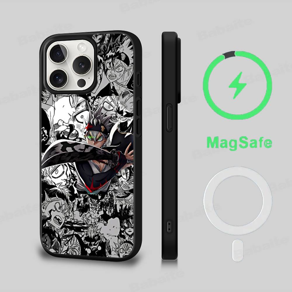 Anime Black C-Clover Phone Case Magnetic Case For IPhone 16 14 13 12 11 15 Pro Max Plus For Magsafe Wireless Charge Cover