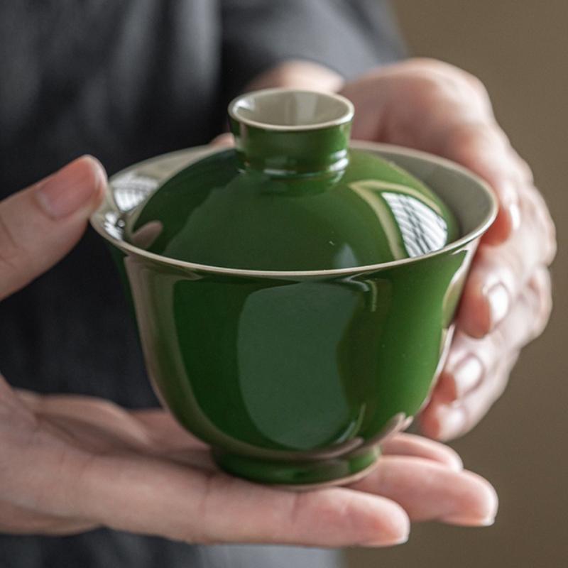 Chinese Emerald Green Gaiwan Anti Scalding Vintage Tea Tureen Household Tea Brewing Cover Bowl Tea Items Decoration Gifts